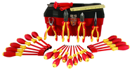 25 Piece - Insulated Tool Set with Pliers; Cutters; Ruler; Knife; Slotted; Phillips; Square & Terminal Block Screwdrivers; Nut Drivers in Tool Box - Makers Industrial Supply