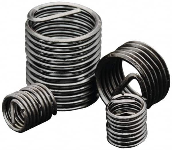 Heli-Coil - Single Insert, 5/16-24 UNF, 2D, Stainless Steel Screw Locking Insert - 12-1/4 Free Coils, 5/8 Inch Overall Length, 0.38 to 0.4 Inch Outside Diameter, with Tang, Primer Free Coating, 304 Material Grade - Exact Industrial Supply