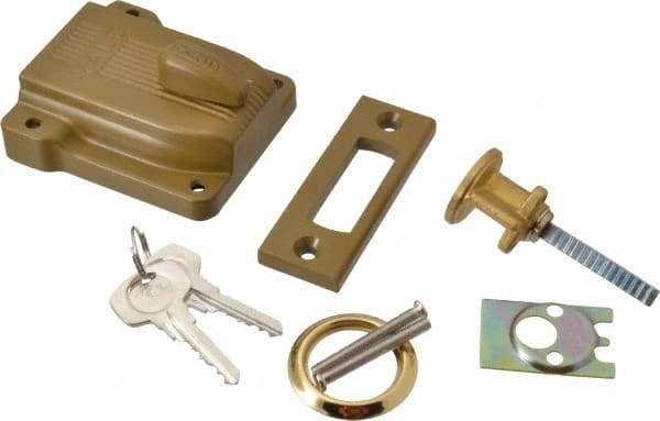 Yale - 1-1/8 to 2-1/4" Door Thickness, Brass Lacquer Finish, 112F Rimlock Deadbolt - Rim Cylinder - Makers Industrial Supply