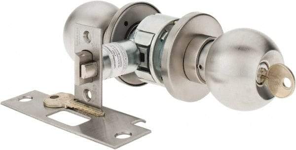 Yale - 1-3/8" Door Thickness, Stainless Steel Storeroom Knob Lockset - 2-3/4" Back Set, 2 Cylinder - Makers Industrial Supply