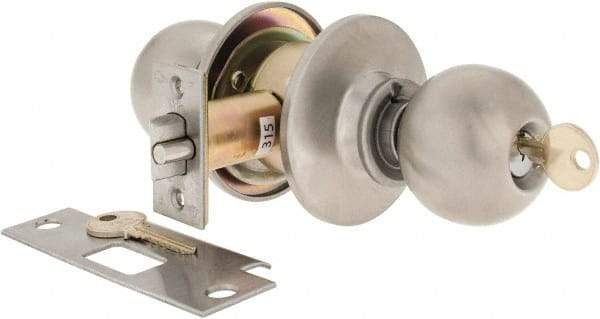 Yale - 1-3/8" Door Thickness, Stainless Steel Entrance Knob Lockset - 2-3/4" Back Set, 2 Cylinder - Makers Industrial Supply