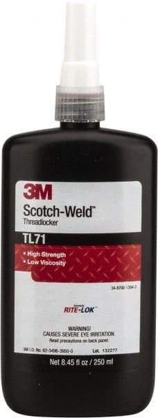 3M - 250 mL, Red, High Strength Liquid Threadlocker - Series TL71, 24 hr Full Cure Time, Hand Tool, Heat Removal - Makers Industrial Supply