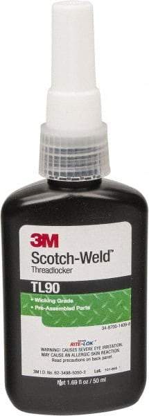 3M - 50 mL Bottle, Purple, Medium Strength Liquid Threadlocker - Series TL90, 24 hr Full Cure Time, Hand Tool Removal - Makers Industrial Supply