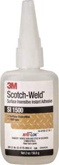 3M - 2 oz Bottle Clear Instant Adhesive - Series SI1500, 5 to 60 sec Working Time, 24 hr Full Cure Time, Bonds to Cardboard, Ceramic, Fabric, Fiberglass, Foam, Glass, Leather, Metal, Paper, Plastic, Rubber, Vinyl & Wood - Makers Industrial Supply