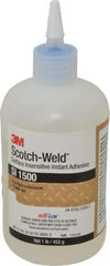 3M - 1 Lb Bottle Clear Instant Adhesive - Series SI1500, 5 to 60 sec Working Time, 24 hr Full Cure Time, Bonds to Cardboard, Ceramic, Fabric, Fiberglass, Foam, Glass, Leather, Metal, Paper, Plastic, Rubber, Vinyl & Wood - Makers Industrial Supply