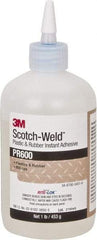 3M - 1 Lb Bottle Clear Instant Adhesive - Series PR600, 4 to 25 sec Working Time, 24 hr Full Cure Time, Bonds to Cardboard, Ceramic, Fabric, Fiberglass, Foam, Glass, Leather, Metal, Paper, Plastic, Rubber, Vinyl & Wood - Makers Industrial Supply