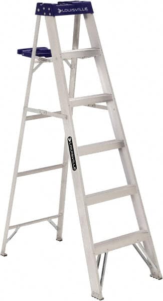 Louisville - 5 Steps, 6' High, Type I Rating, Aluminum Step Ladder - Makers Industrial Supply