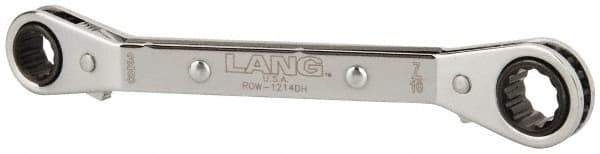 Lang - 3/8" x 7/16" 12 Point Reversible Ratcheting Offset Box Wrench - Double End, 5-7/16" OAL, Steel, 25° Offset - Makers Industrial Supply