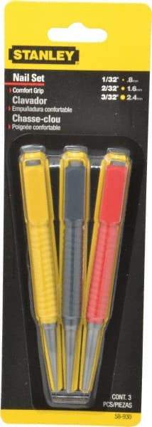 Stanley - 3 Piece, 1/32 to 3/32", Nail Punch Set - Comes in Carded - Makers Industrial Supply