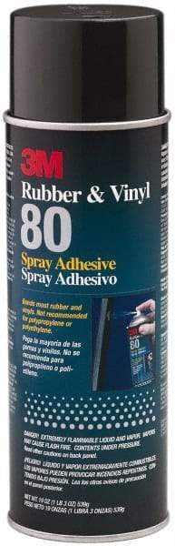 3M - 19 oz Aerosol Yellow Spray Adhesive - High Tack, 300°F Heat Resistance, 28 Sq Ft Coverage, High Strength Bond, 30 min Max Bonding Time, Flammable, Series Rubber & Vinyl 80 - Makers Industrial Supply