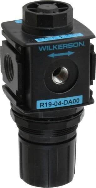 Wilkerson - 1/2 NPT Port, Zinc Common-P1 Regulator - 3 to 60 psi Range, 300 Max psi Supply Pressure, 1/4" Gauge Port Thread, 2.36" Wide x 5.4" High - Makers Industrial Supply