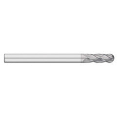 Ball End Mill: 0.875″ Dia, 3″ LOC, 4 Flute, Solid Carbide 6″ OAL, 7/8″ Shank Dia, 30 ° Helix, TiCN Coated, Single End