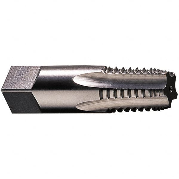 Vermont Tap & Die - 3/4-14 NPTF, 5 Flutes, Bright Finish, High Speed Steel, Interrupted Thread Pipe Tap - 3-1/4 Inch Overall Length, 29/32 Inch Shank Diameter, 1-3/8 Inch Thread Length, 0.67 Inch Square Size, Regular Hook, Taper Chamfer, Series 3182 - Makers Industrial Supply