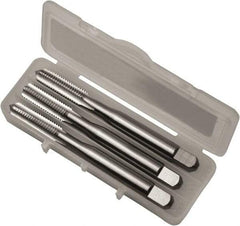 Vermont Tap & Die - #8-32 UNC, 4 Flute, Bottoming, Plug & Taper, Bright Finish, High Speed Steel Tap Set - Left Hand Cut, 53.98mm OAL, 3/4" Thread Length, Series 3105L - Makers Industrial Supply