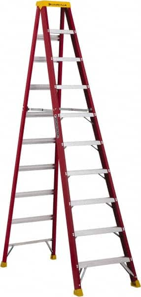 Louisville - 9 Steps, 10' High, Type IA Rating, Fiberglass Step Ladder - 300 Lb Capacity, 27-13/16" Base Width - Makers Industrial Supply