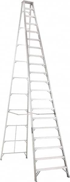 Louisville - 19 Steps, 20' High, Type IA Rating, Aluminum Step Ladder - 300 Lb Capacity, 43-3/4" Base Width - Makers Industrial Supply