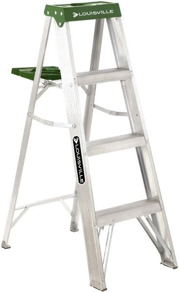 Louisville - 3 Steps, 4' High, Type II Rating, Aluminum Step Ladder - Makers Industrial Supply