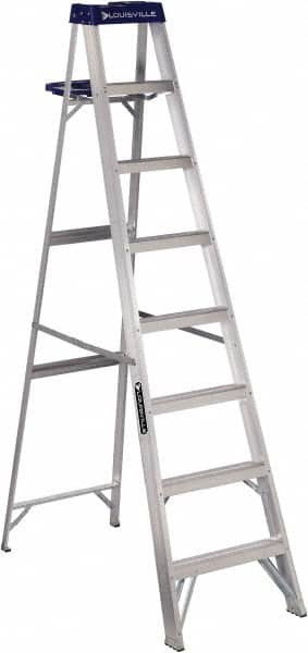 Louisville - 7 Steps, 8' High, Type I Rating, Aluminum Step Ladder - Makers Industrial Supply