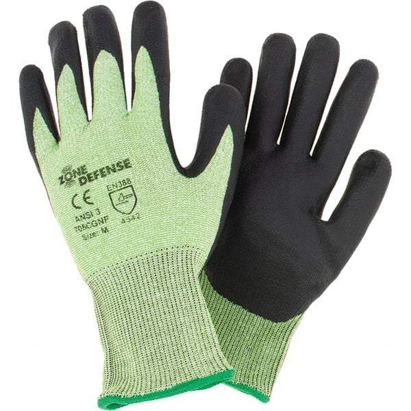 West Chester Protective Gear - Size M, ANSI Cut Lvl A3, Cut Resistant Gloves - Palm Coated, Hi-Vis Lime/Black - Makers Industrial Supply