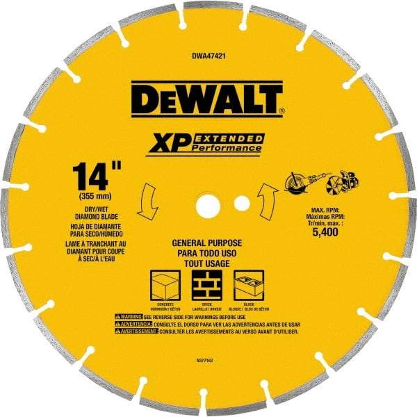 DeWALT - 14" Diam x 1" Hole x 1/2" Thick, I Hardness, Surface Grinding Wheel - Diamond, Type 1, Fine/Extra Fine Grade - Makers Industrial Supply