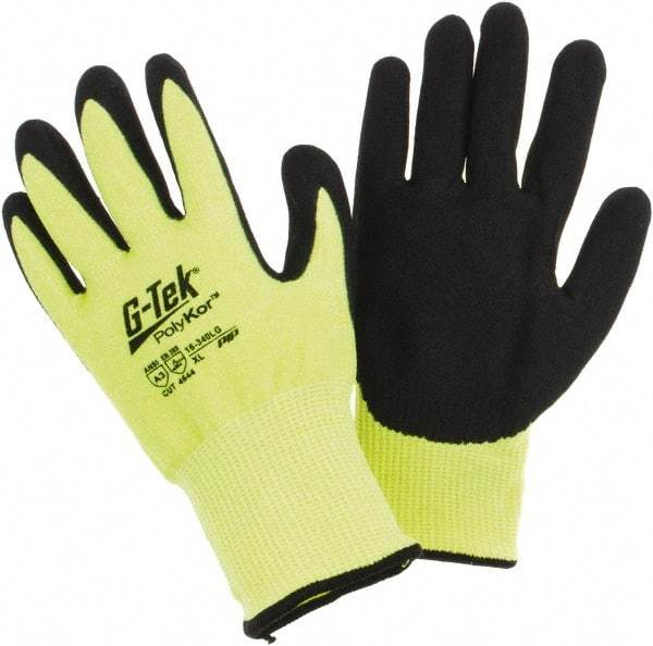 PIP - Size XL, ANSI Cut Lvl A3, Cut Resistant Gloves - Palm & Fingers Coated, Hi-Vis Yellow/Black - Makers Industrial Supply