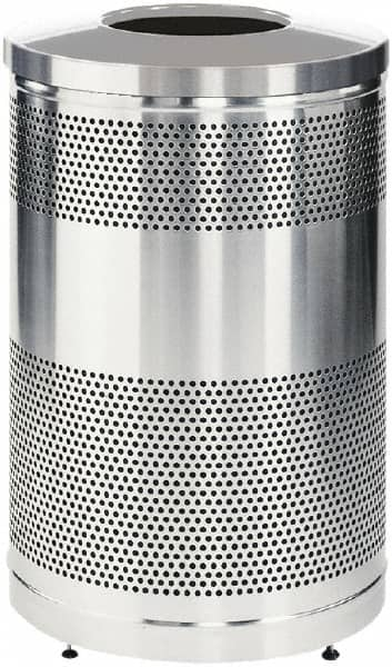 Rubbermaid - 51 Gal Silver Round Decorative Waste Receptacle With Top - Stainless Steel, 902mm High - Makers Industrial Supply