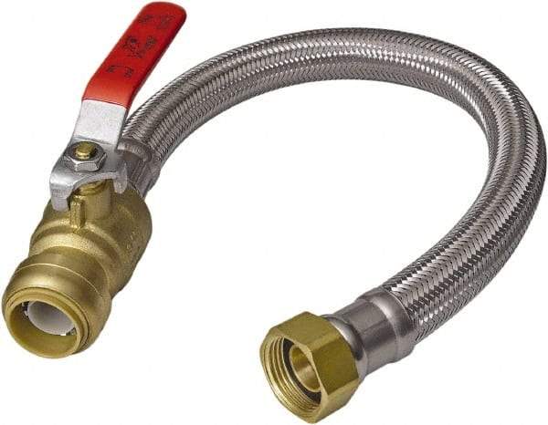 SharkBite - 1/2" Push to Connect Inlet, 3/4" FIP Outlet, Braided Stainless Steel Flexible Connector - Stainless Steel, Use with Water Air Connectors - Makers Industrial Supply