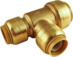 SharkBite - Brass & Chrome Pipe Fittings Type: Reducing Tee Fitting Size: 3/4 x 1/2 x 1/2 - Makers Industrial Supply