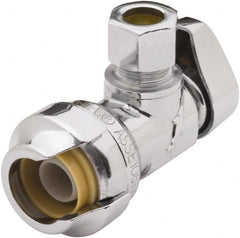 SharkBite - 1/2 & 1/4" Pipe, 200 psi WOG Rating, Brass Angle Stop Valve - Chrome Finished Handle, Push Fit End Connections, For Potable Water Applications - Makers Industrial Supply