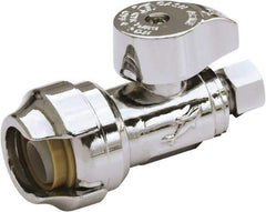 SharkBite - 1/2 & 3/8" Pipe, 200 psi WOG Rating, Brass Stop Valve - Chrome Finished Handle, Push Fit End Connections, For Potable Water Applications - Makers Industrial Supply