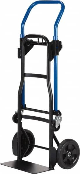 Harper Trucks - 500 Lb Capacity 44" OAH Quick Change Convertible Hand Truck - 14 x 7-1/2" Base Plate, Continuous Handle, Steel, Solid Rubber Swivel Wheels - Makers Industrial Supply