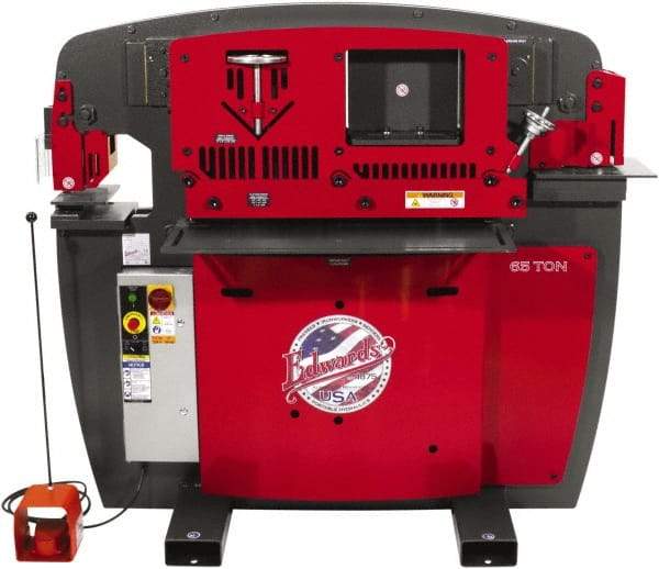 Edwards Manufacturing - 9-3/4" Throat Depth, 65 Ton Punch Pressure, 1-1/16" in 3/4" Punch Capacity Ironworker - 7-1/2 hp, 3 Phase, 460 Volts, 50" Wide x 60-1/4" High x 45" Deep - Makers Industrial Supply