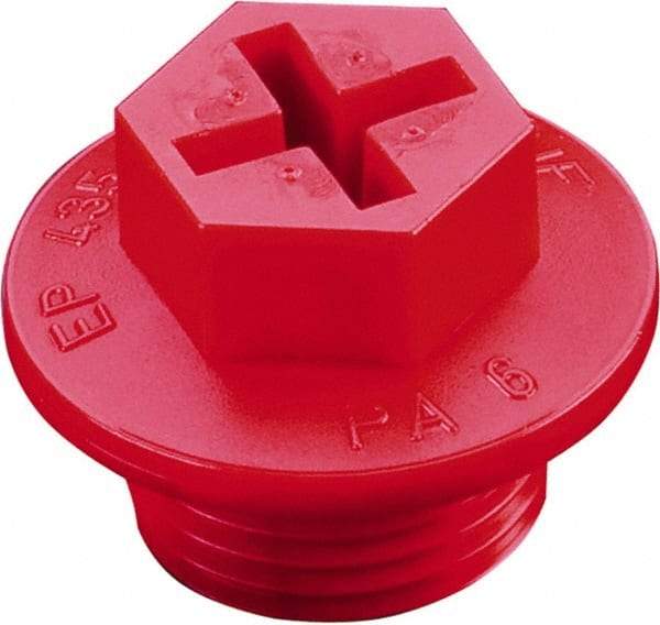 Caplugs - Hex Head with Slot, Threaded Plug - 0.98" OD, 15/16" Long, High-Density Polyethylene, Red - Makers Industrial Supply