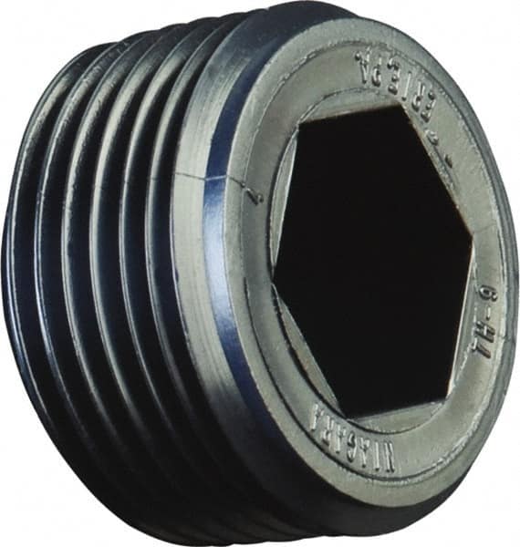 Caplugs - Round Head with Hex Socket, Threaded Plug - 5/16" Long, High-Density Polyethylene, Black - Makers Industrial Supply