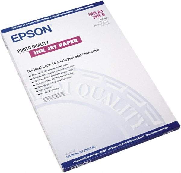 Epson - 13" x 19" Bright White Photo Paper - Use with Inkjet Printers - Makers Industrial Supply