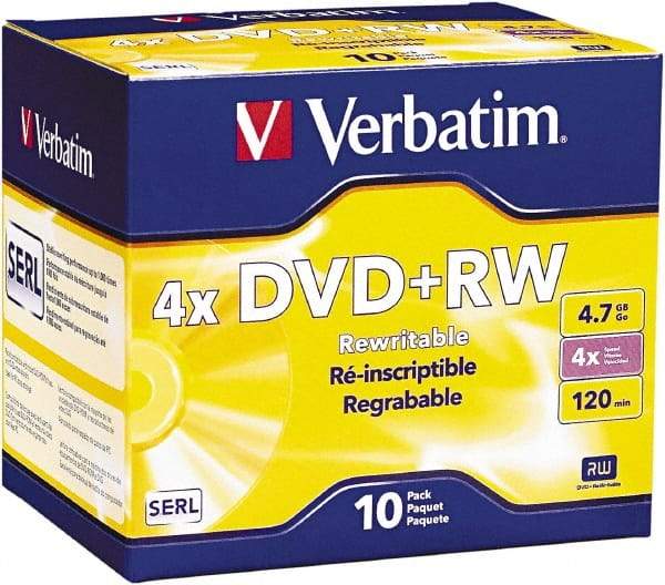 Verbatim - Silver DVD+RW Discs - Use with CD, DVD Drives - Makers Industrial Supply