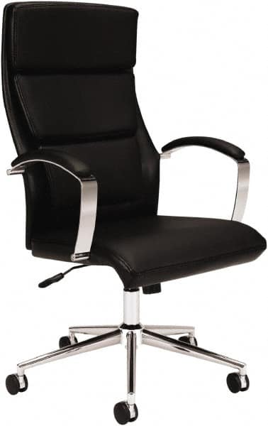 Basyx - 45-3/4" High Executive High Back Leather Chair - 25" Wide x 27-1/2" Deep, Leather Seat, Black - Makers Industrial Supply