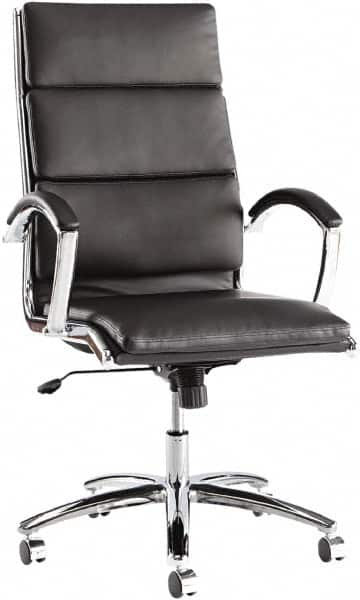 ALERA - 45-1/4" High High Back Chair - 24" Wide x 27-1/4" Deep, Leather Seat, Black - Makers Industrial Supply