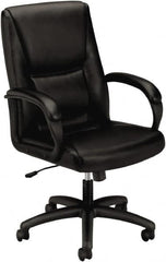 Basyx - 45" High Executive Mid Back Chair - 25" Wide x 39-1/4" Deep, Leather Seat, Black - Makers Industrial Supply