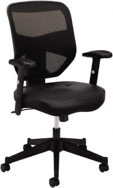 Basyx - 42-1/2" High High Back Chair - 29" Wide x 36" Deep, Leather Seat, Black - Makers Industrial Supply