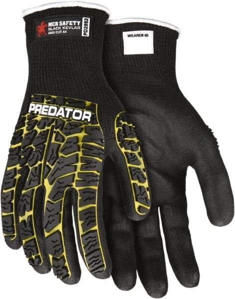 MCR Safety - Size L (9), ANSI Cut Lvl A4, Puncture Lvl 4, Abrasion Lvl 3, Nitrile Coated Kevlar Cut Resistant Gloves - Palm & Fingers Coated, EVA Foam Lining, Knit Wrist, Black/Yellow, Paired - Makers Industrial Supply