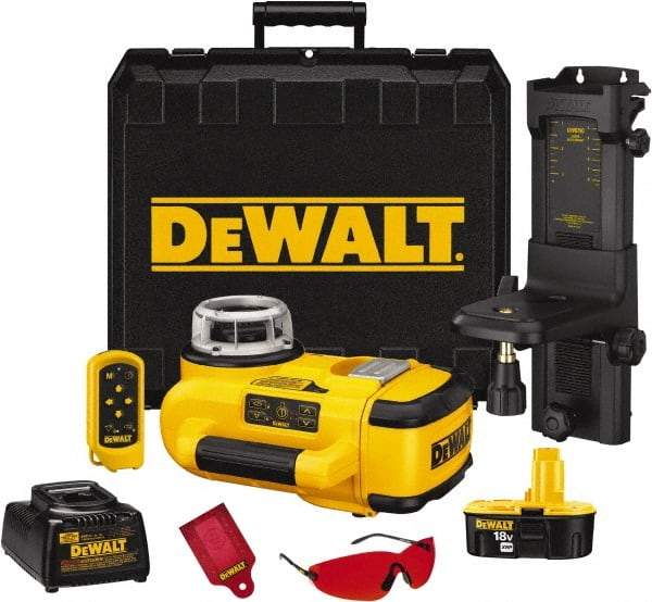 DeWALT - 1,500' Measuring Range, 1/8" at 100' Accuracy, Self-Leveling Rotary Laser - ±5° Self Leveling Range, 60, 250 & 600 RPM, 1 Beam, Lithium-Ion Battery Included - Makers Industrial Supply