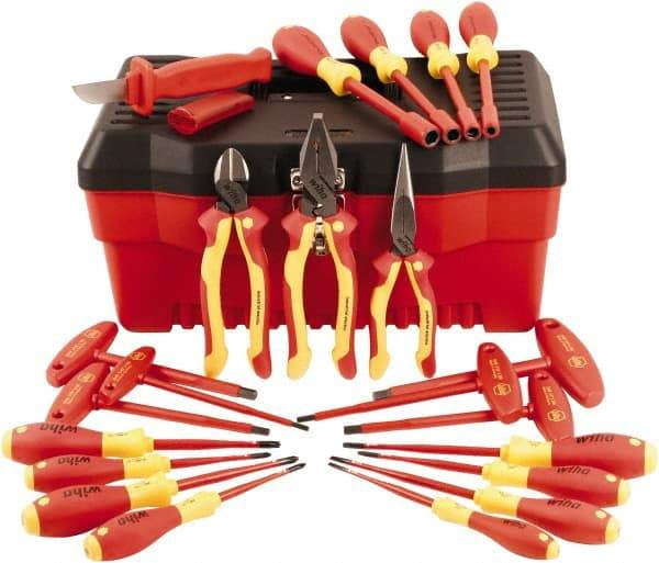 Wiha - 22 Piece Insulated Pliers, Slim Screwdrivers, Nut Driver & T-Handle Hand Tool Set - Comes in Box - Makers Industrial Supply