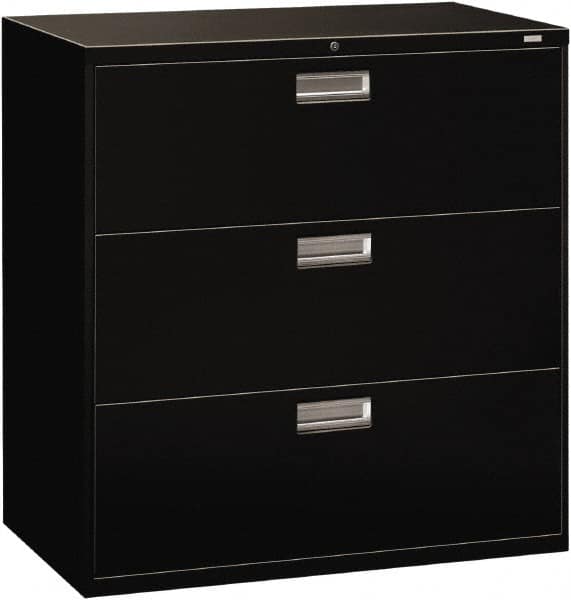 Hon - 42" Wide x 40.88" High x 19-1/4" Deep, 3 Drawer Lateral File - Steel, Black - Makers Industrial Supply