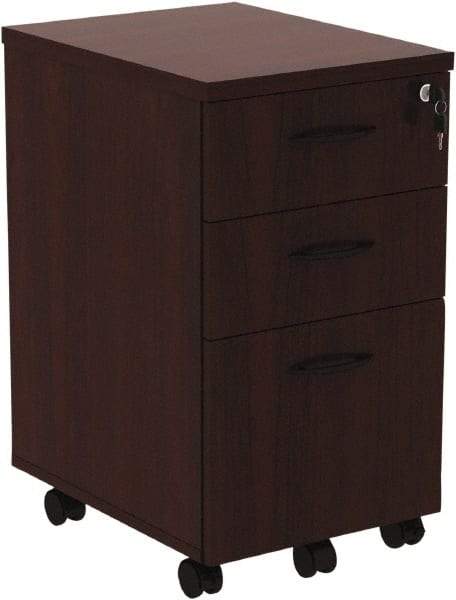 ALERA - 15.88" Wide x 28.38" High x 20-1/2" Deep, 3 Drawer Pedestal - Woodgrain Laminate, Mahogany - Makers Industrial Supply