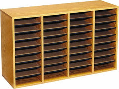 Safco - 39-1/4" Wide x 24" High x 11-3/4" Deep Laminated Compressed Wood Document Organizer - 36 Compartments, Medium Oak, 9" Wide x 2-1/4" High x 11-1/2" Deep Compartment - Makers Industrial Supply