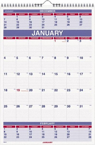 AT-A-GLANCE - 12 Sheet, 8-3/4 x 10", Wall Calendar - White - Makers Industrial Supply