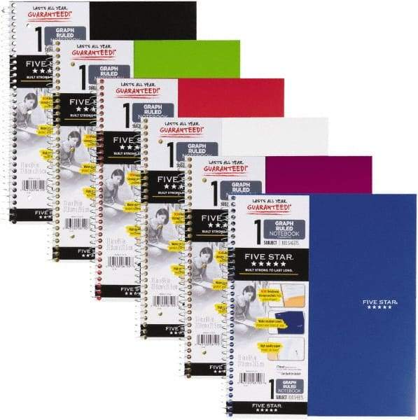 Five Star - 100 Sheet, 6 x 6", Quadrille Wire Bound Notebook - Assorted Colors - Makers Industrial Supply