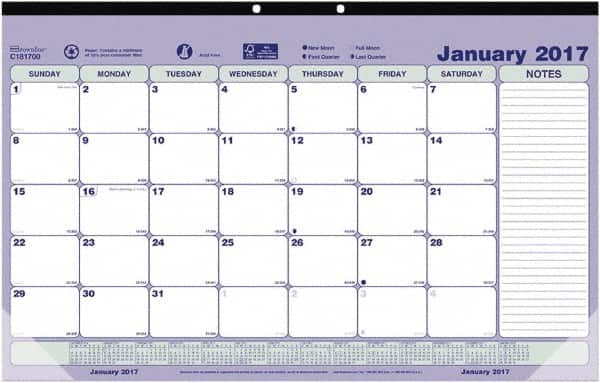 Brownline - 12 Sheet, 6-7/8 x 8-3/4", Desk Pad Calendar - Blue, White & Green - Makers Industrial Supply