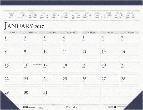 House of Doolittle - 12 Sheet, 8-1/2 x 11", Desk Pad Calendar - White & Blue - Makers Industrial Supply